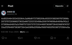 Un message codé sur Twitter/X de l&rsquo;ANSSI : que cache cette étrange suite de caractères ?