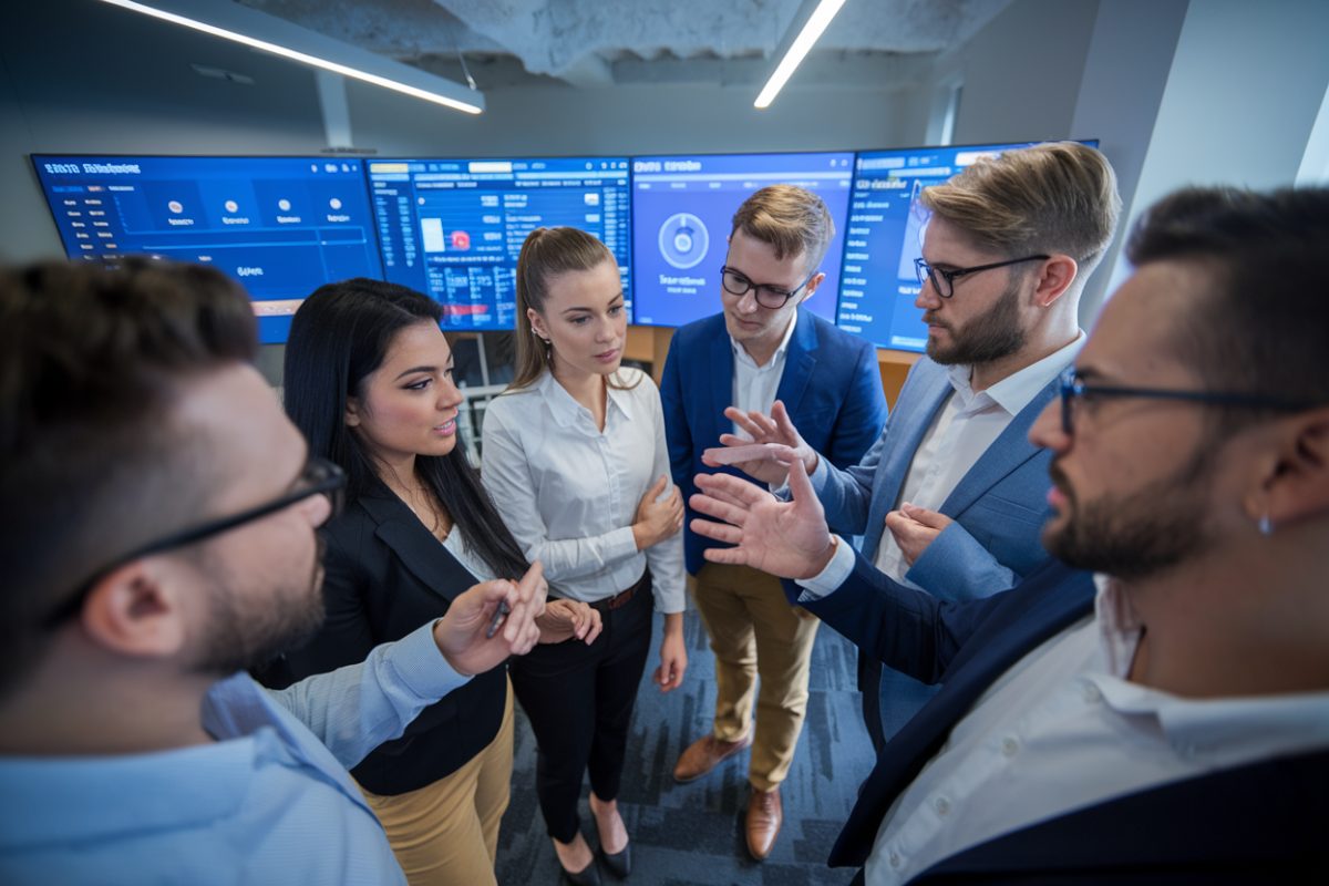 Équipe de marketing digital discutant de stratégies SEO et GEO