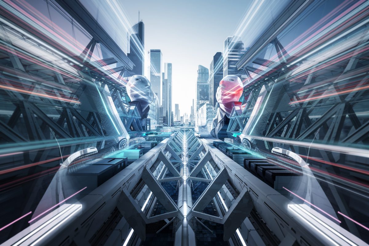 Paysage urbain futuriste avec technologie IA