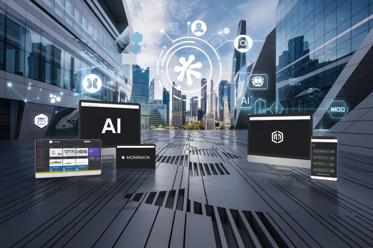 Illustration numérique montrant l'interconnexion entre l'IA et le SEO pour la visibilité des marques.