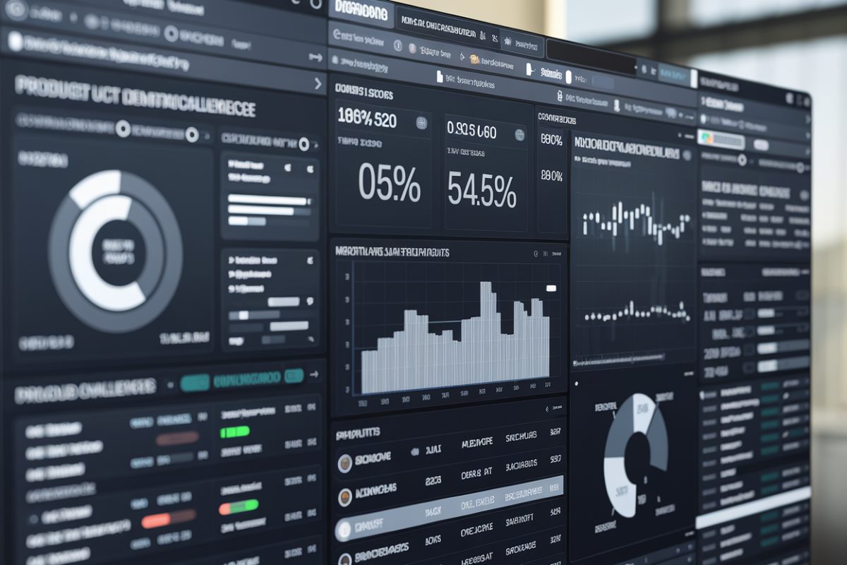 Tableau de bord numérique complexe avec des identifiants de produit pour le commerce en ligne.