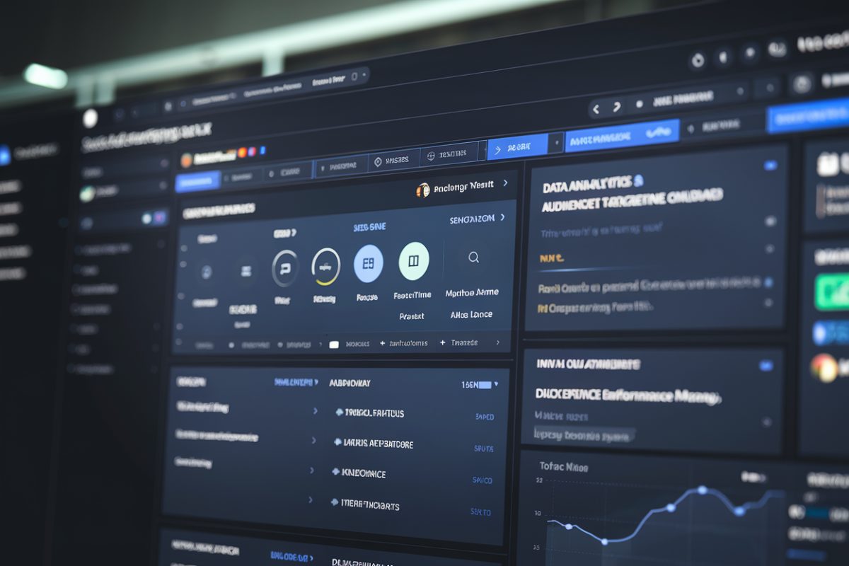 Tableau de bord publicitaire numérique avec options de thèmes de recherche élargies