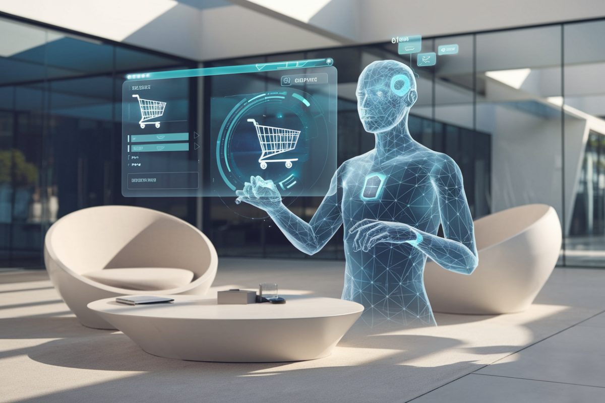 Assistant numérique effectuant des achats en ligne avec des hologrammes