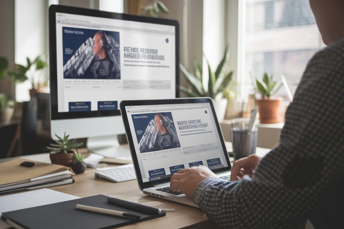 Publicité numérique affichée sur un écran d'ordinateur dans un bureau