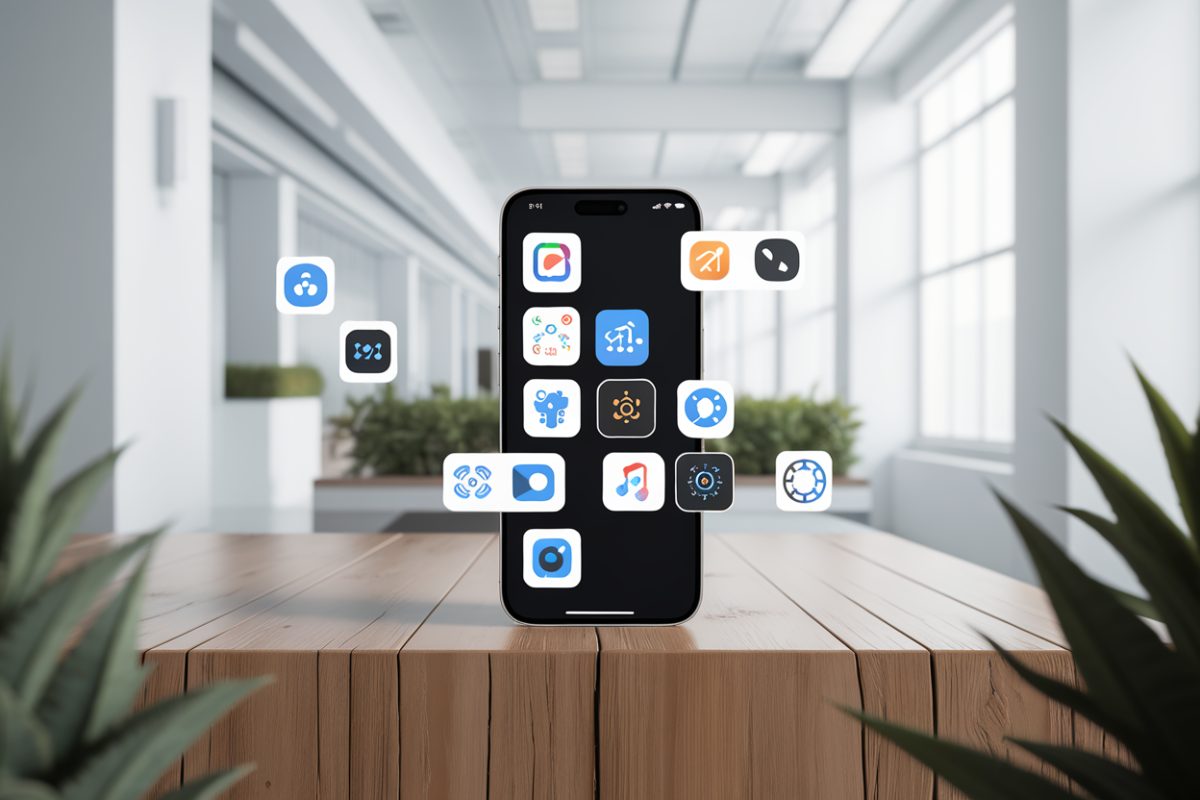 Smartphone affichant plusieurs icônes d'assistants IA concurrents